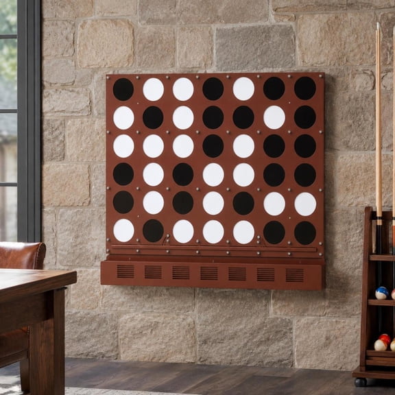 Wall-mounted 4-in-a-row game, jumbo size, with acrylic discs, walnut finish
