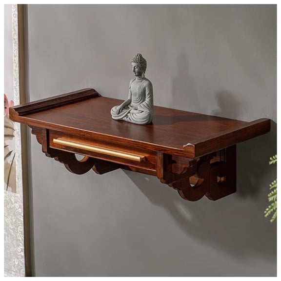 Wall-mounted Bamboo Spiritual Altar Table with Drawer Storage, Handcrafted Puja Table for Relaxation, Divination, Worship, Home Decoration