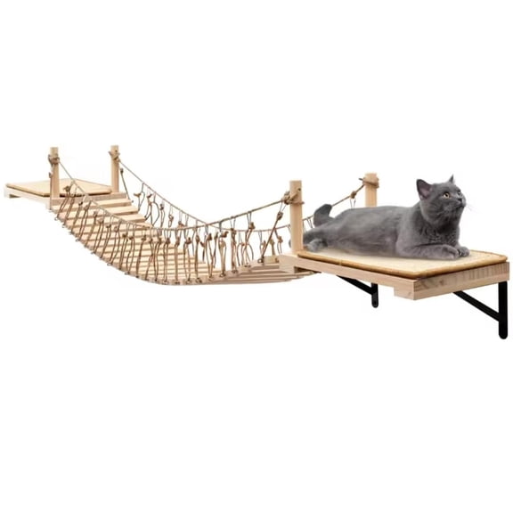 Wall-Mounted Wooden Cat Bridge Perch With Sisal Scratch Mat For Indoor Cats