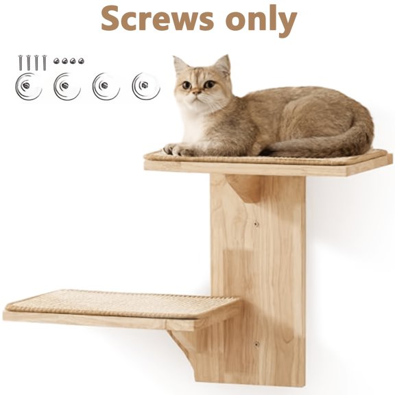 Wall-mounted Cat Tree, Dual-platform Cat Wall Furniture, Tree-shaped Kitten Floating Shelf With Padded Resting Platform, Crafted From Solid Rubberwood, Perfect For Climbing, Playing, And Napping