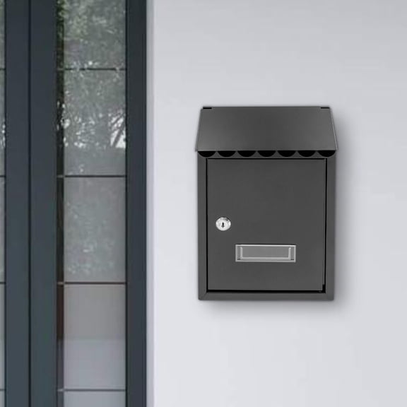 Wall-mounted Design Black Wall-Mount Mailbox with Key Lock, Galvanized Iron Mailbox Fashion Mail Box Modern