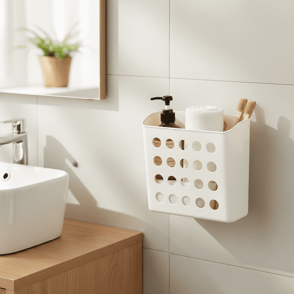 Wall-mounted Dirty Clothes Basket Space Saving Laundry Hamper for Bathroom & Toilet, PP Storage Organizer 8x8x3 inch White Hanging Basket