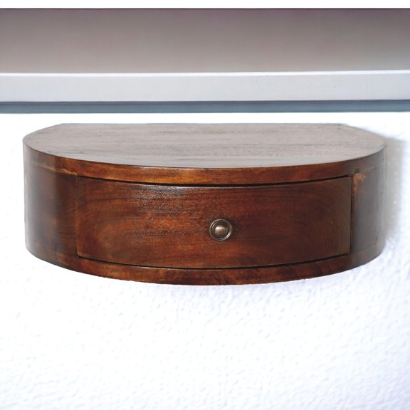 Wall-mounted Drawer Night Table | Hold Essentials Before Bed | 100% Mango Wood with Chestnut Finish | No Floor Space Occupation