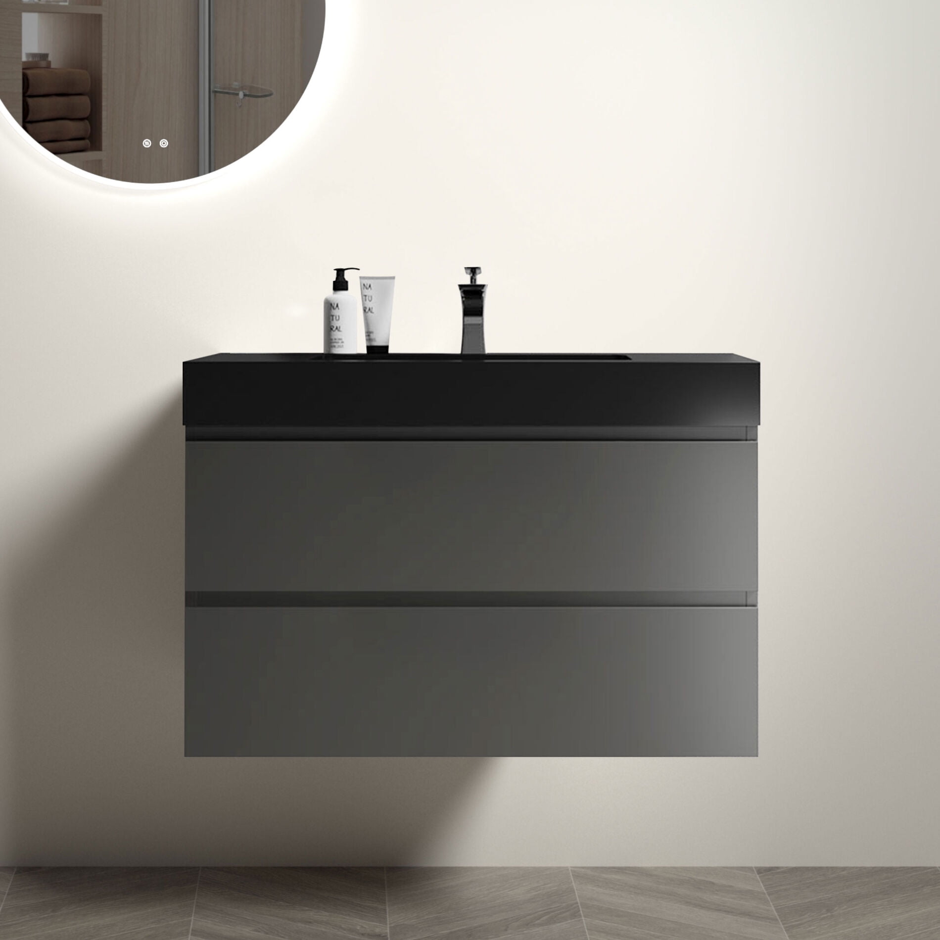 Wall-mounted Floating Bathroom Sink Set with Integrated Basin and 2 ...