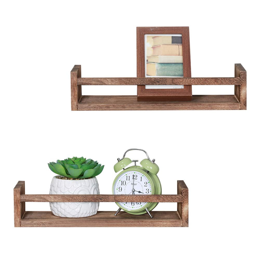 Wallmounted Floating Shelves, Rustic Wood Display Shelf, 2Pack Walnut