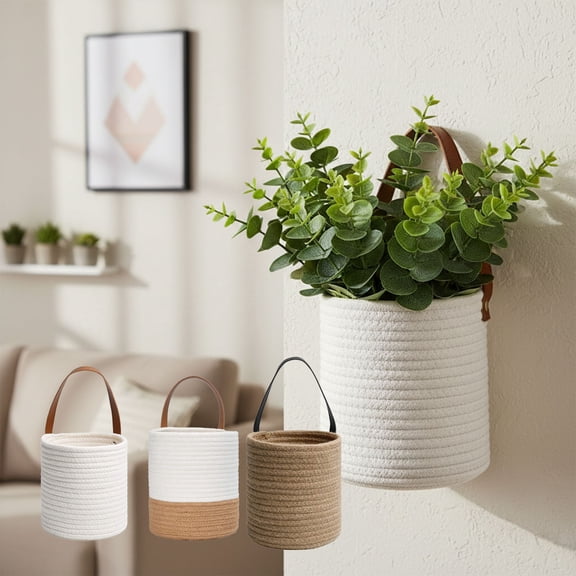 Wall-mounted Flower Basket Wall Hanging Rope Basket for Indoor Plants and Miscellaneous Items