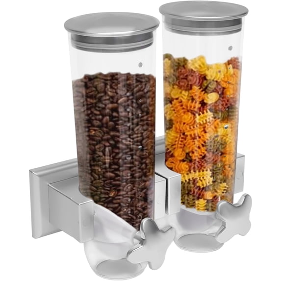 Wall-mounted Food Dispenser, 3L 2 Buckets Coffee Bean Candy Rice Dispenser, Dry Food Dispenser Cereal Dispenser Grain Storage Dispenser for Home, Kitchen, Countertop, Cutlery Rack (White)