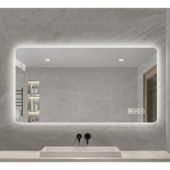 Wall mounted LED lighting mirror/bathroom mirror/full-length mirror/makeup mirror, three color lighting+dimming+IP44 waterproof+anti fog+touch switch 24 48 inches