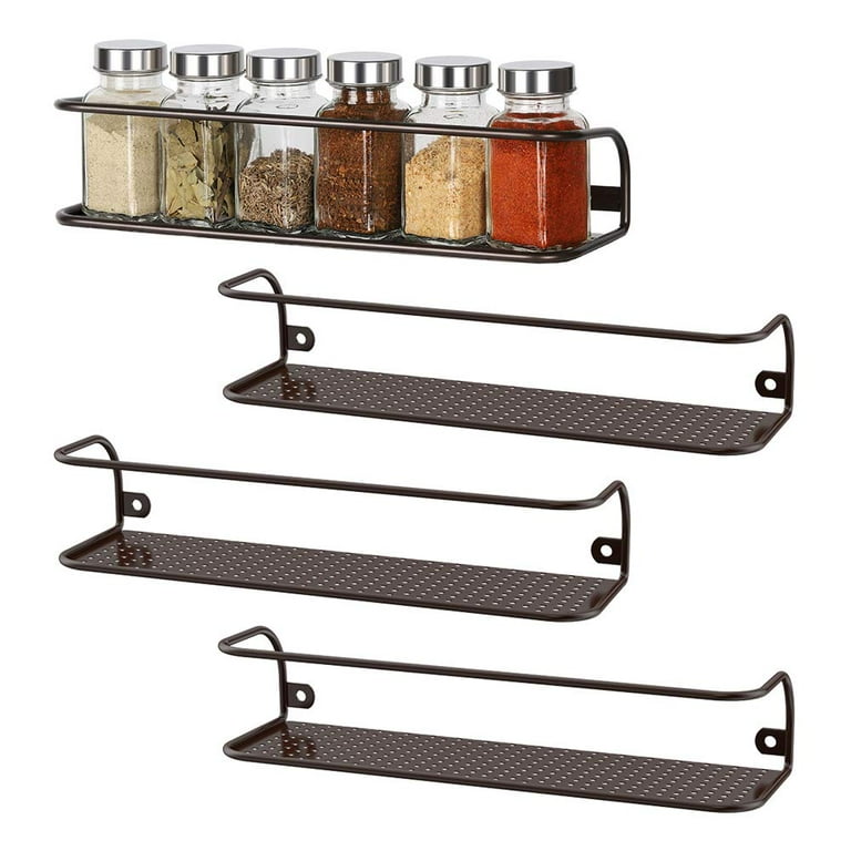 Wall Mount Spice Rack Organizer Mesh Seasoning Rack Hanging Spice Storage  Holder for Door-Black-2 Pack 2 Tier