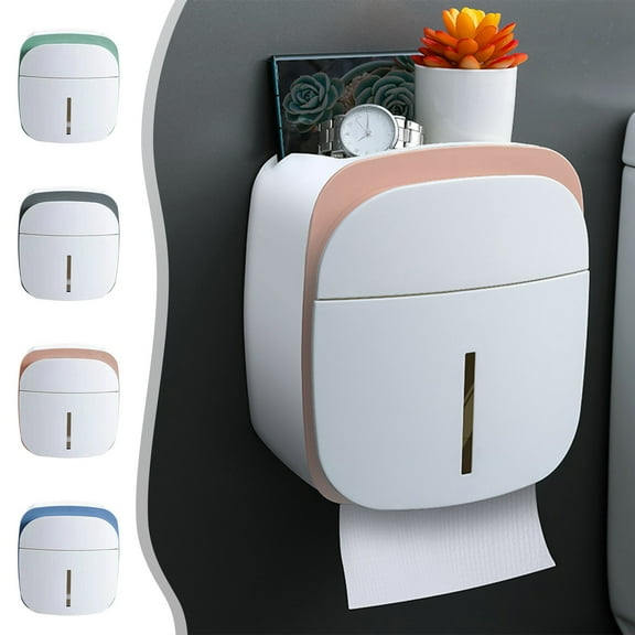 Wall-mounted Paper Towel Holder, Double Drawer Organizer with Hidden Storage, Spring-loaded Dispenser for Easy Access, Space-saving Bathroom Shelf for Kitchen or Bathroom Organization