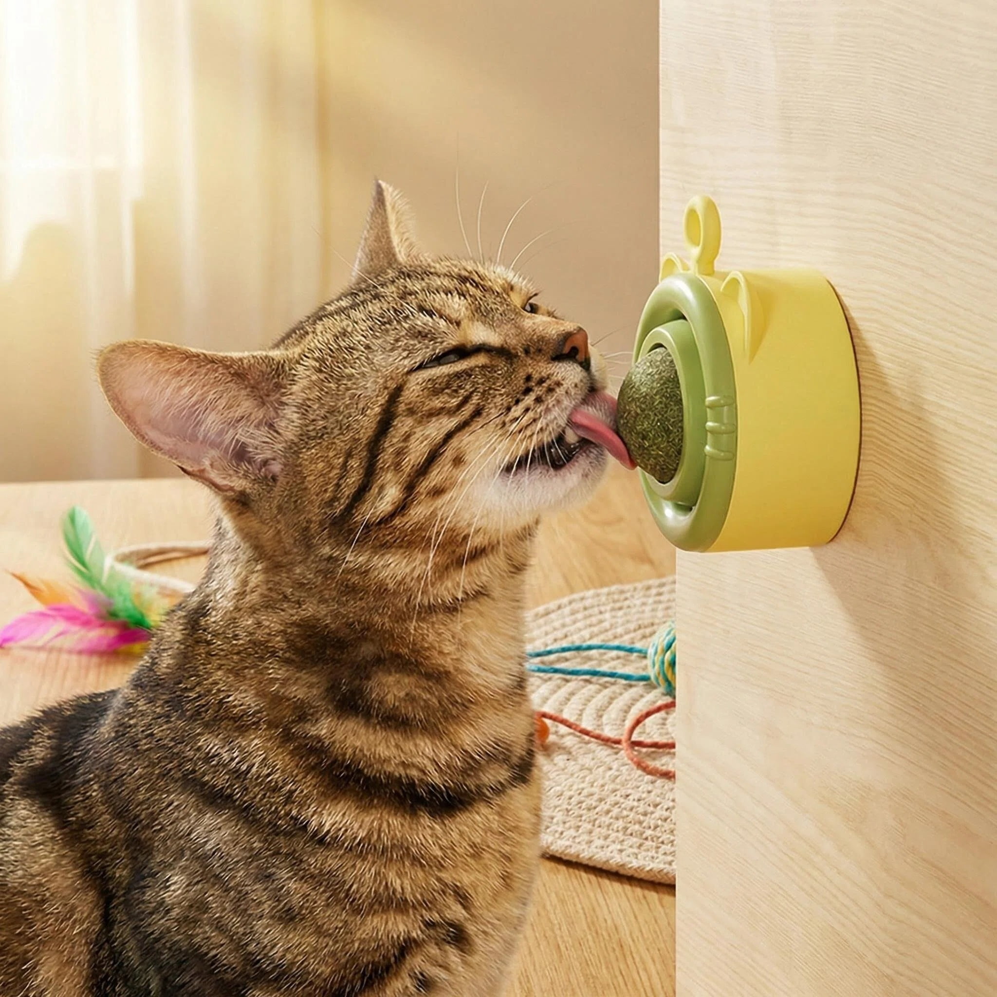 Wall-mounted Rotating Catnip Ball - Cat Treat, Lickable Candy, Self-Entertaining Chew & Interactive Cat Toy