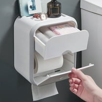 Wall-mounted Toilet Paper Holder with No-drill Adhesive, White Plastic Storage Rack for Bathroom Tissue Rolls, Space-saving Design for Home, Office, or Rv Use,Vsgery