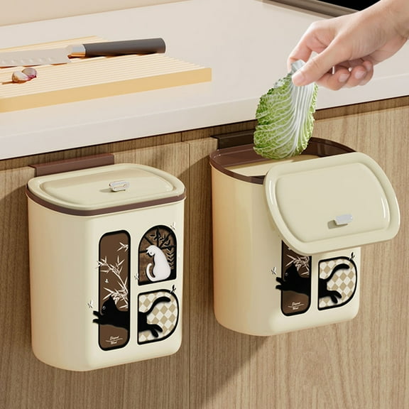 Wall-mounted Trash Bin Antique Household Clean High-end Sense Kitchen Waste Storage Non-bending Large Capacity Plastic Swing Lid Trash Can for Under Sink Cabinet