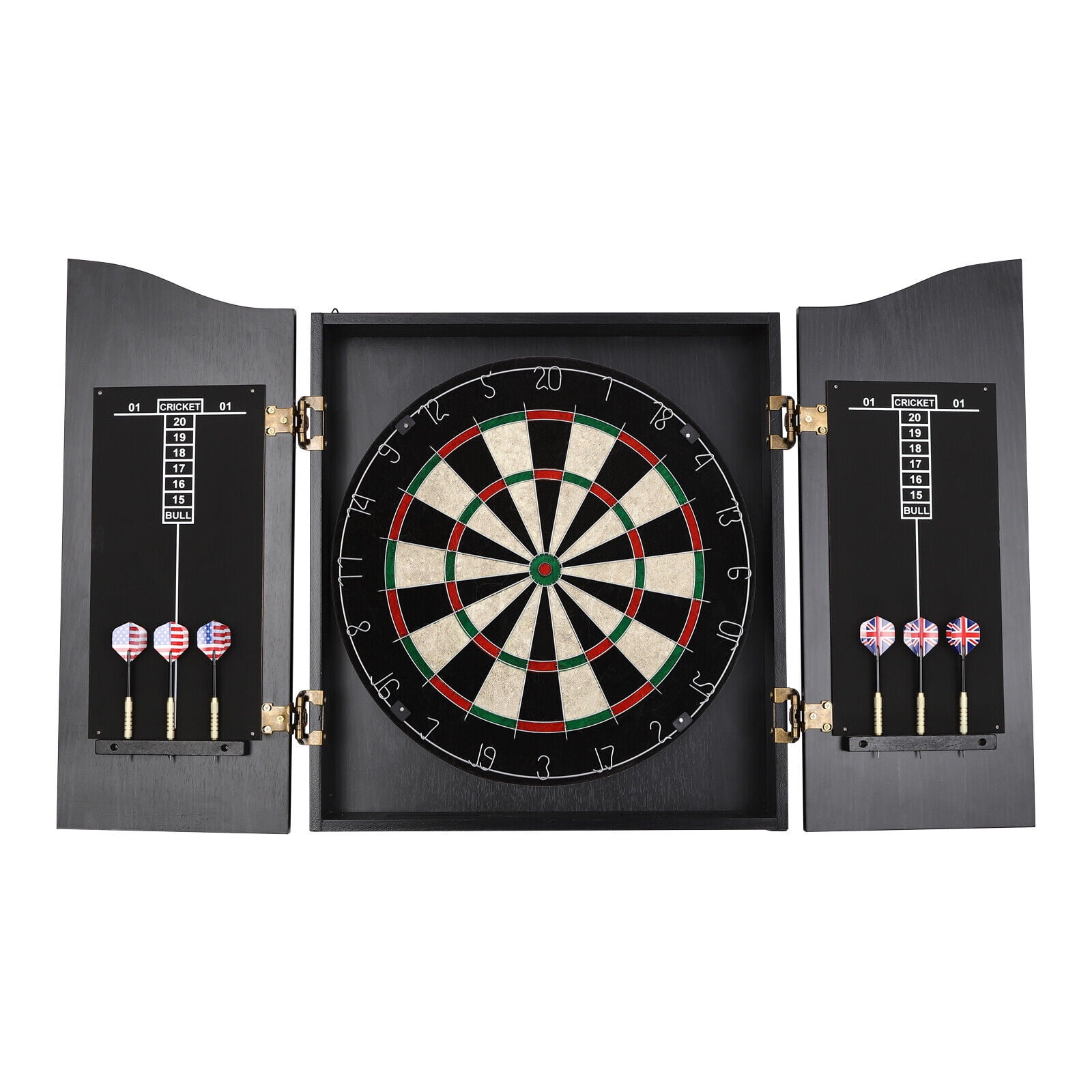 Wall mounted Wooden Dart Board Wall-Mounted Cabinet Dart Boards Set & 6 Dart for Adults Black