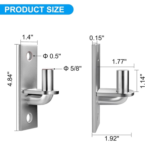 Wall-mounted door hinges, 2 pcs farm and chain link door hinges with 5/8 inch hinge pins, heavy-duty wallboard hinges for fence posts (screws not included)