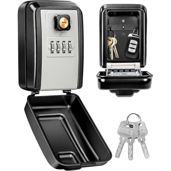 Wall-mounted key lockbox, waterproof key lockbox with code - large capacity safe outdoor lockbox, resettable code, comes with 3 spare keys, suitable for home garage office