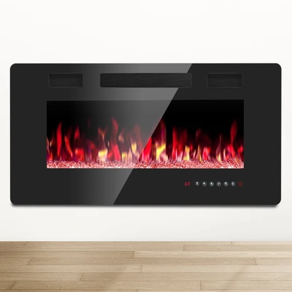 Wall Mounted or Recessed Electric Fireplace with Remote Control and Timer, Thickness 3.8 inch , Top Air Outlet
