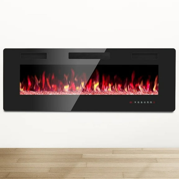 Wall&nbsp;Mounted&nbsp;or Recessed Electric&nbsp;Fireplace&nbsp;with&nbsp;Remote&nbsp;Control and&nbsp;Timer, Thickness 3.8 inch , Top Air Outlet
