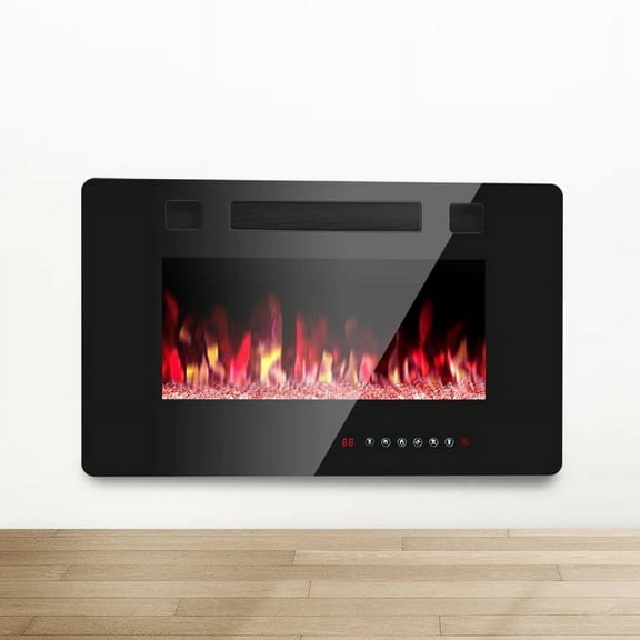 Wall Mounted or Recessed Electric Fireplace with Remote Control and Timer, Thickness 3.8 inch , Top Air Outlet