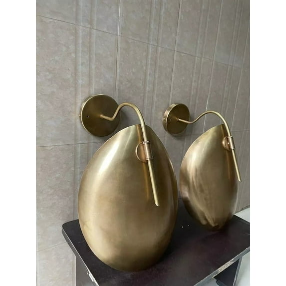 Wall sconce Pair of 2 Light Curved Shades Powered, Indoor Wall Mid Century Modern Raw Brass