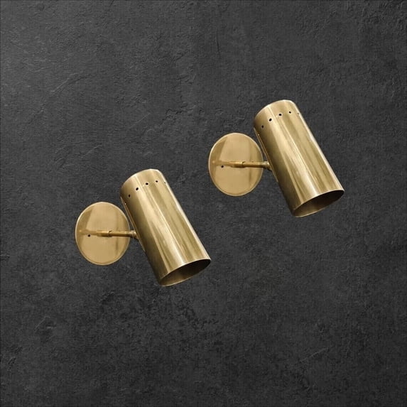 Wall sconce Pair of Raw brass Cylinder wall sconce - Modern - Sputnik light
