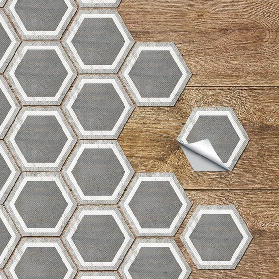 Wall stickers,10 Pcs Hexagon Non Slip Vinyl Floor Sticker For Home Decor Peel And Stick Self Adhesive Wallpaper Sticker For Living Room Kitchen Bathroom 7.9x9.1inch LB04