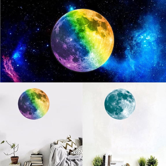 Wall stickers 2 The Wall Glow Moon Removable Fluorescent 3D Large Sticker for Dark Rooms and Night Light Enhancing Home Platform, 20 cm, Gold