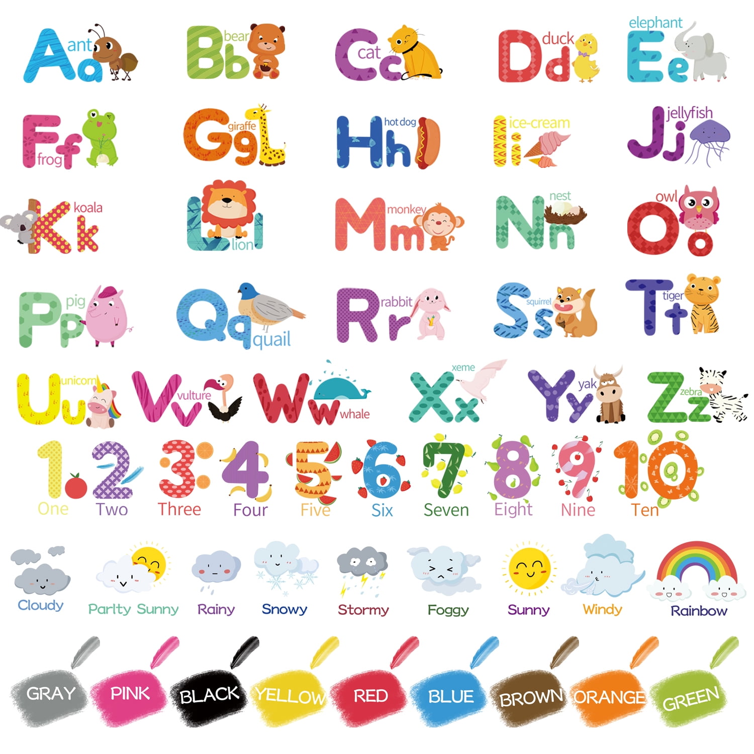 Wall stickers Window Stickers for Glass , Alphabet Numbers Weather Color Wall Decals Colorful ABC Alphabet Learning Educational for Glass for Home Baby Shower Decoration Party Supplies