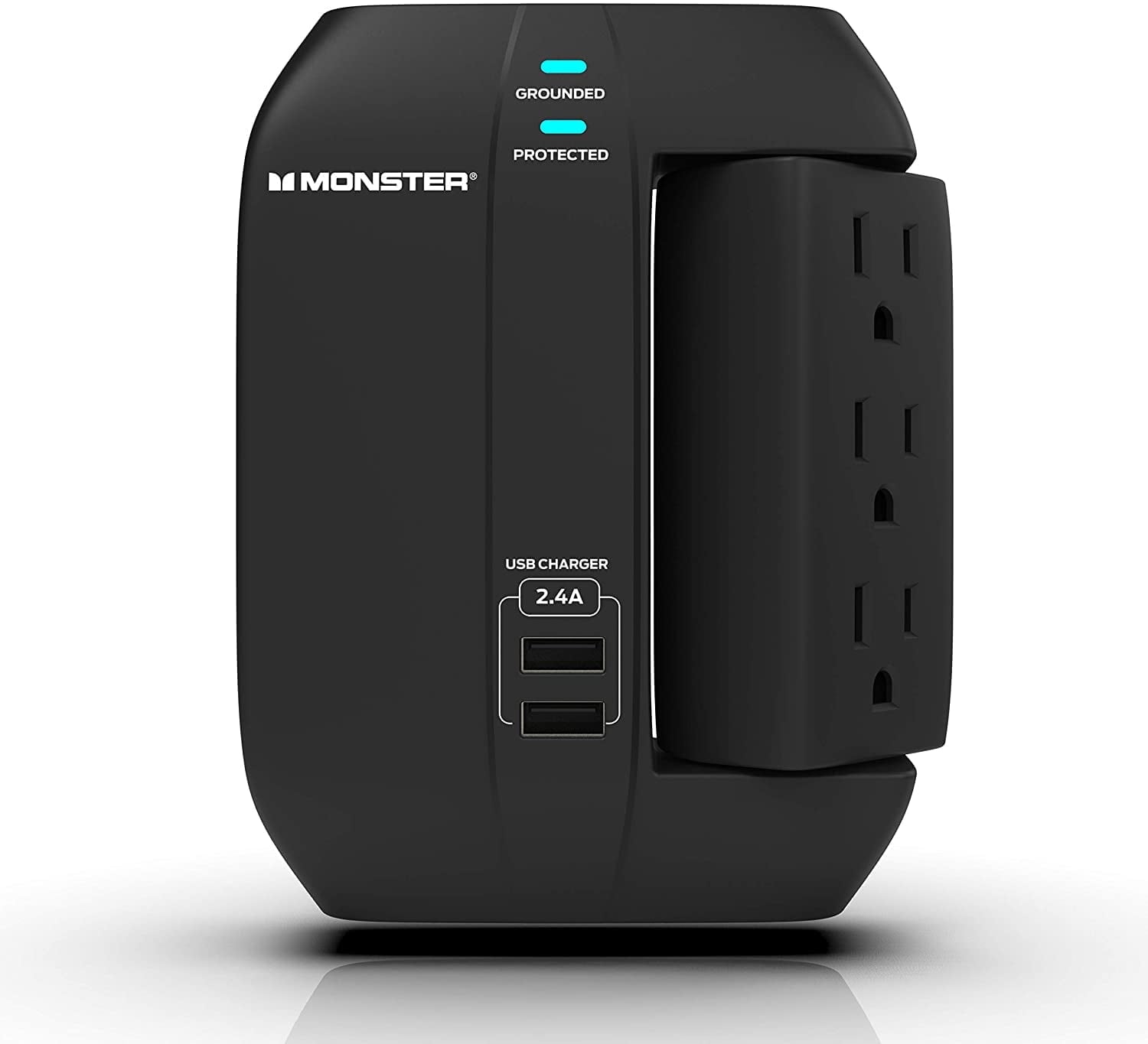 Wall Tap Surge Protector, 6 AC Outlets & 2 USB-A Ports, 1 Side Swivel Socket, Black - Power Strip for Home & Office Use
