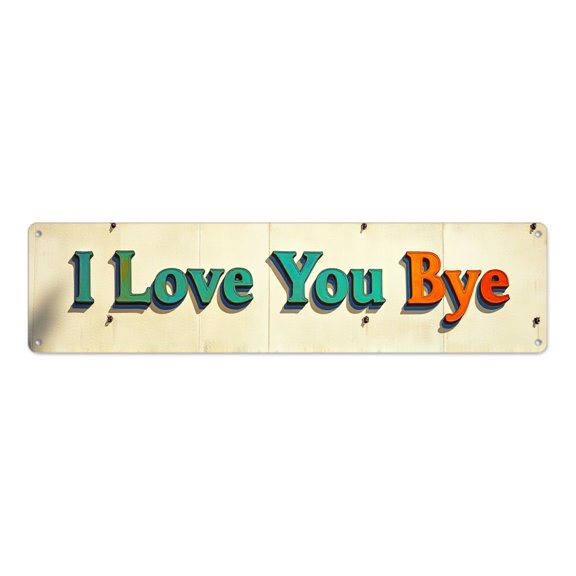 Wall tin 16*4 inch "I Love You Bye" aged off-white multi-color romantic novelty matte anti-fingerprint