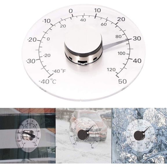 Wall window thermometer, indoor outdoor, transparent, battery-free, self-adhesive