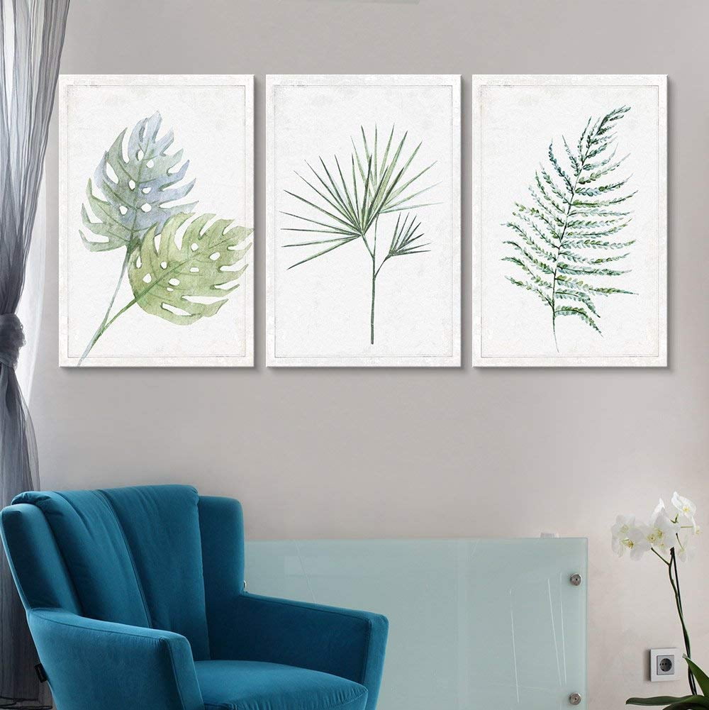Wall26 3 Panel Canvas Wall Art - Hand Drawn Minimal Plant Leaf Type ...