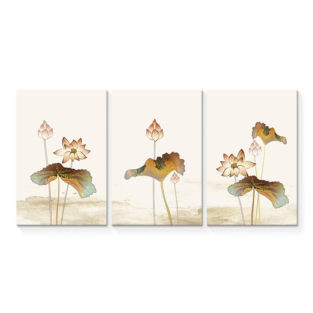 Wall26-3 Panel Canvas Wall Art- Simple and Elegant Lotus -Giclee ...