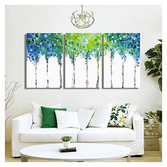 Wall26 3 Piece Canvas Wall Art - Abstact Blue Trees - Oil Painting Style Modern Home Decor - 24"x36"x3 Panels