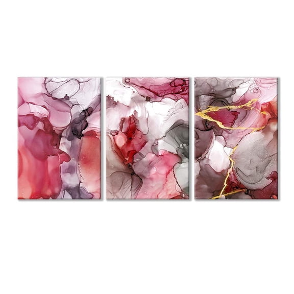 Wall26-3 Piece Canvas Wall Art-Abstract Artwork Pink Ink Painting-Giclee Painting Wall Bedroom Living House Decoration Home Art - 16"x24" x 3 Panels