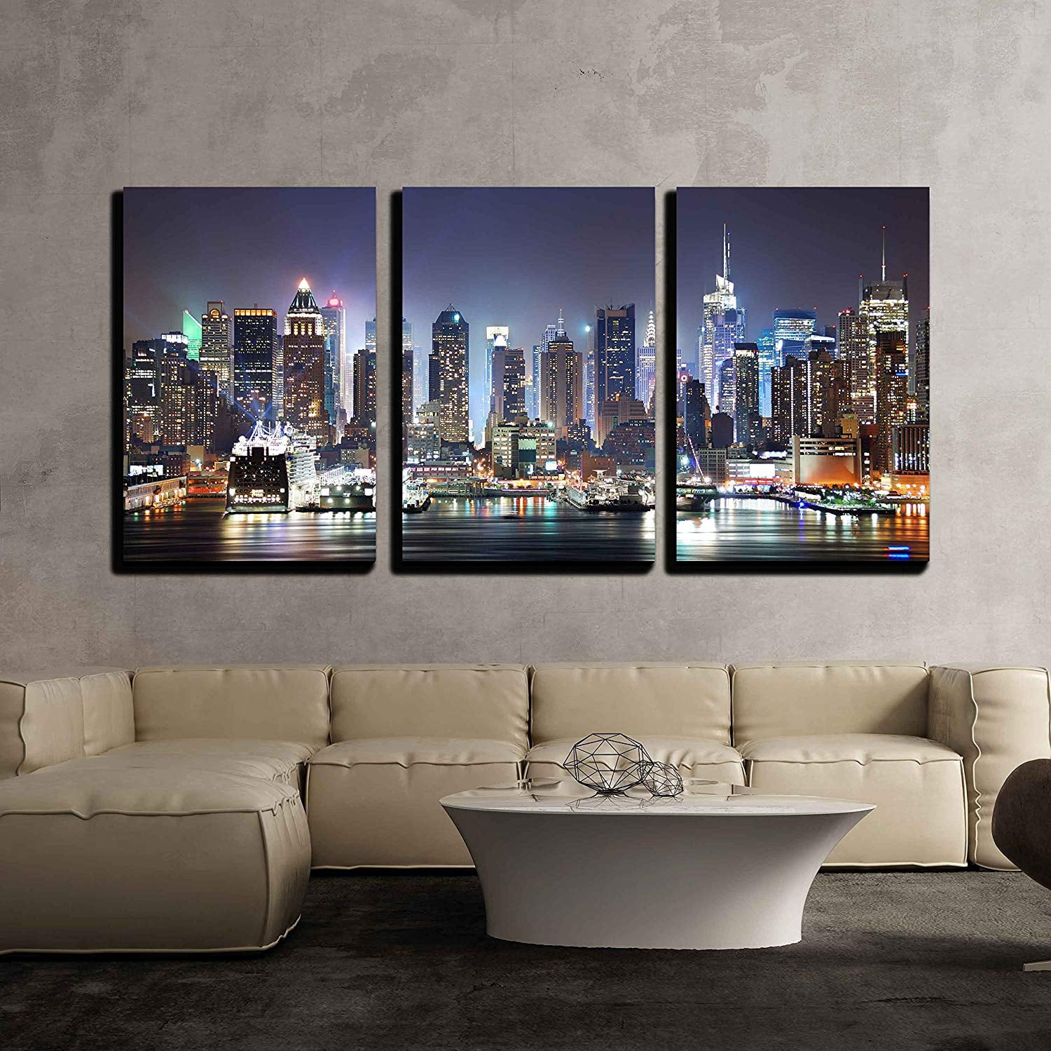 Wall26 3 Piece Canvas Wall Art - New York City Manhattan Skyline ...