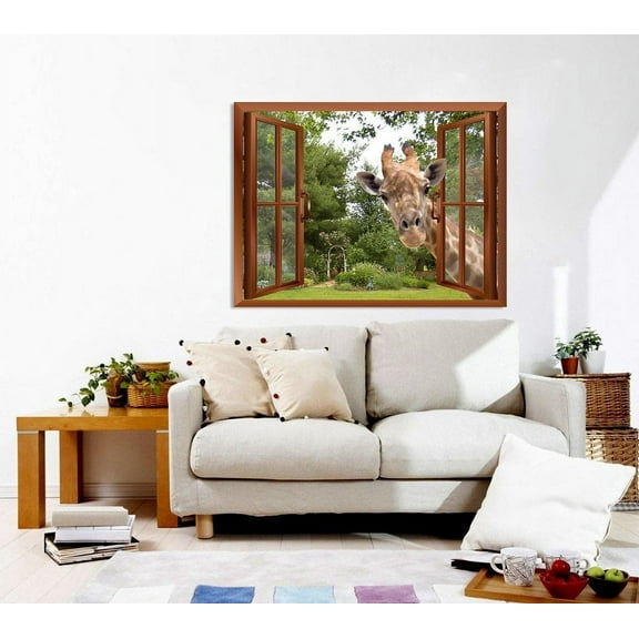 Wall26 A Curious Giraffe Sticking its head into an Open Window | Wall26 Removable Wall Sticker / Wall Mural - 24"x32"