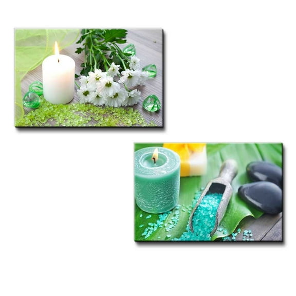 Wall26 Bath Salt with Candle and Flower Spa Concept - Canvas Art Wall Decor - 16"x24"x2 Panels