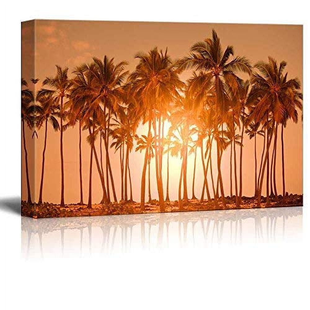 wall26 Canvas Print Wall Art Sunset On The Orange Palm Tree Beach Nature  Wilderness Photography Modern Art Rustic Scenic Colorful Multicolor for Living  Room, Bedroom, Office 24quot;x36quot;