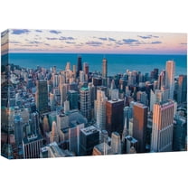 Wall26 Canvas Print Wall Art Aerial View Pastel Sky NYC Cityscape Print Skyline Downtown Buildings Photography Art Realism Decor Panoramic Multicolor Landscape Scenic Modern Art for Home - 12" x 18"