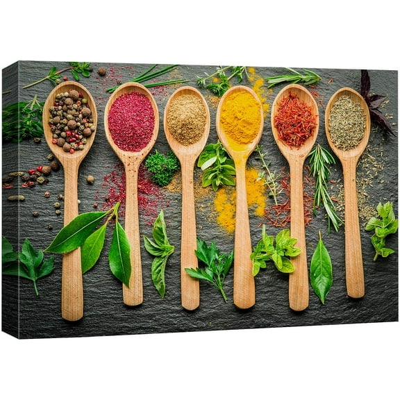 Wall26 Canvas Print Wall Art Herbs and Spice in Spoons Print Kitchen & Cooking Food Wall Decor Colorful Photography Modern Art Decorative Unframed for Restaurant, Living Room - 12"x18"