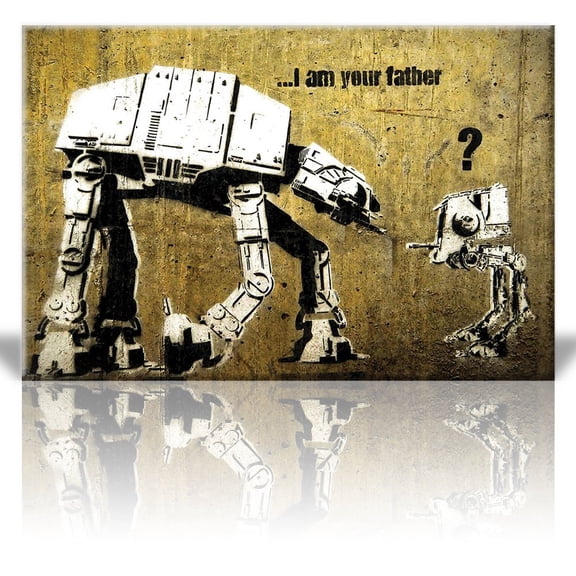 Wall26 Canvas Print Wall Art - I am your Father - AT-AT and AT-ST - Street Art - Guerilla - Banksy Street Artwork on Canvas Stretched Gallery Wrap. Ready to Hang - 24 x 36 inches