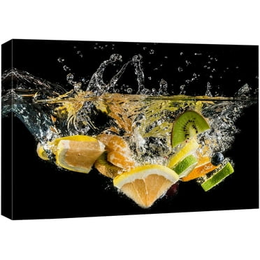 Wall26 Canvas Print Wall Art Lemon & Kiwi Fruit Splashing Print Kitchen & Cooking Food Photography Art Wall Decor Modern Art Realism Decorative Unframed for Restaurant, Living Room - 12"x18"