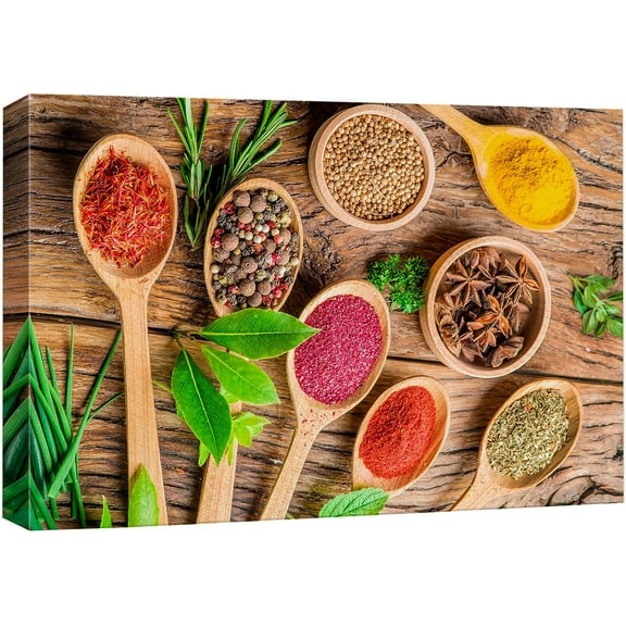 Wall26 Canvas Print Wall Art Multicolor Spices in Spoons Print Kitchen & Cooking Food Photography Wall Decor Modern Art Realism Decorative Unframed for Restaurant, Living Room - 12"x18"