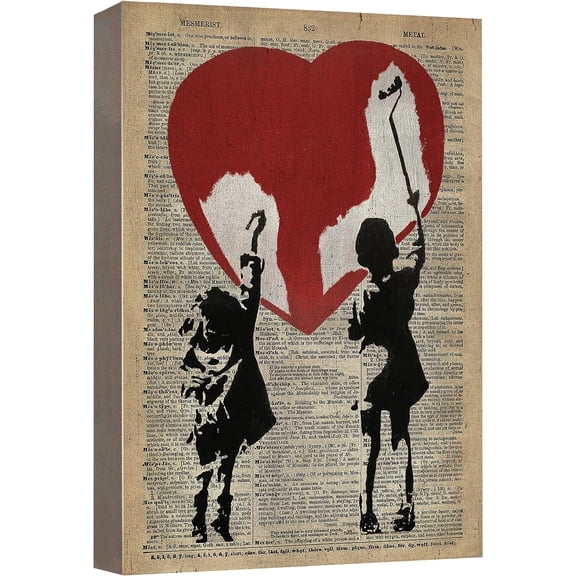 Wall26 Canvas Print Wall Art Newspaper Kids Paint Heart Graffiti & Street 80s Art Urban Architecture Cityscape Grunge Dark Illustrations Modern Art Decorative for Bedroom/Office - 24"x36"