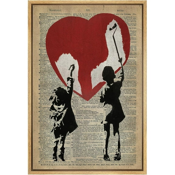 Wall26 Canvas Print Wall Art Newspaper Kids Paint Heart Graffiti & Street 80s Art Urban Architecture Cityscape Grunge Dark Illustrations Modern Art Decor for Bedroom/Office - 16"x24" Natural
