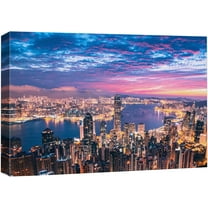 Wall26 Canvas Print Wall Art Pastel Sunset New York City Cityscape Skyline Downtown Buildings Photography Realism Decorative Panoramic Multicolor Landscape Scenic Modern Art for Bedroom - 12" x 18"