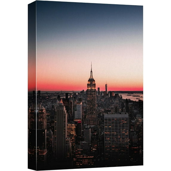 Wall26 Canvas Print Wall Art Sunset Sky New York City Cityscape Art Skyline Downtown Buildings Photography Print Realism Decor Panoramic Multicolor Landscape Scenic Modern Art for Home - 12" x 18"
