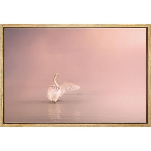 Wall26 Canvas Print Wall Art Swan in Pastel Pink Lake Landscape Nature Wilderness Animals Photography Realism Modern Framed Art Decora Multicolor Rustic for Bedroom - 24"x36" Natural