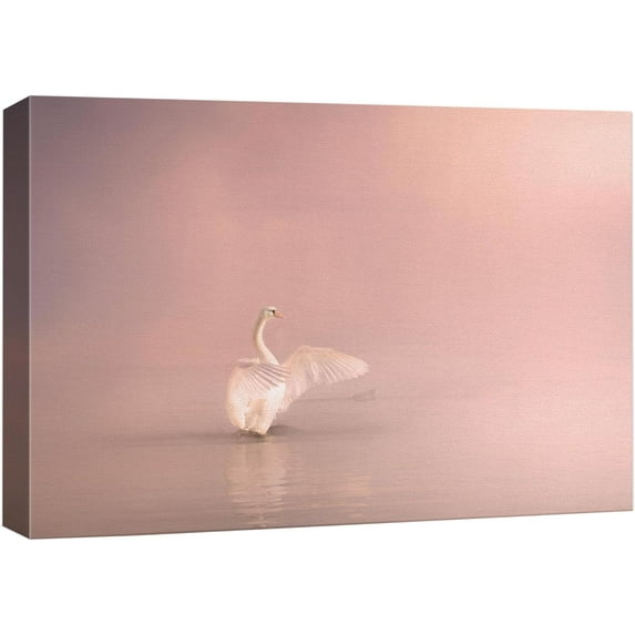 Wall26 Canvas Print Wall Art Swan in Pastel Pink Lake Landscape Nature Wilderness Photography Realism Modern Art Decora Multicolor Rustic Unframed for Bedroom - 16"x24"